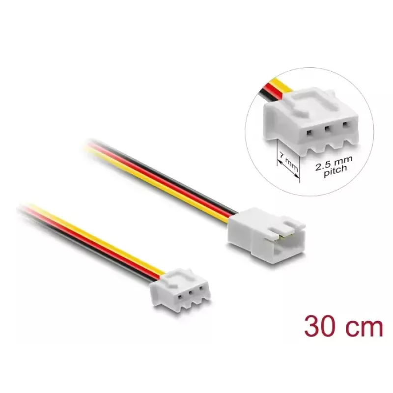 DELOCK kabeļa pagarinātājs 3-pin (JST) modelis 90867, PVC, 1,3 mm vadītājs, viens 30 cm vads, melns/sarkans/balts/dzeltens