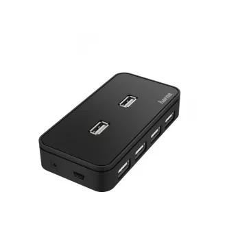 USB centrmezgls HAMA 00200123 — 7 portu USB 2.0 centrmezgls, 480 Mbit/s, melns, 1,1 m kabelis