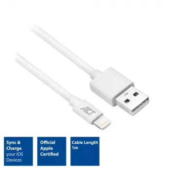 ACT USB 2.0 uzlādes/datu kabelis A vīr. - Lightning vīr. 1 metrs, MFI sertificēts