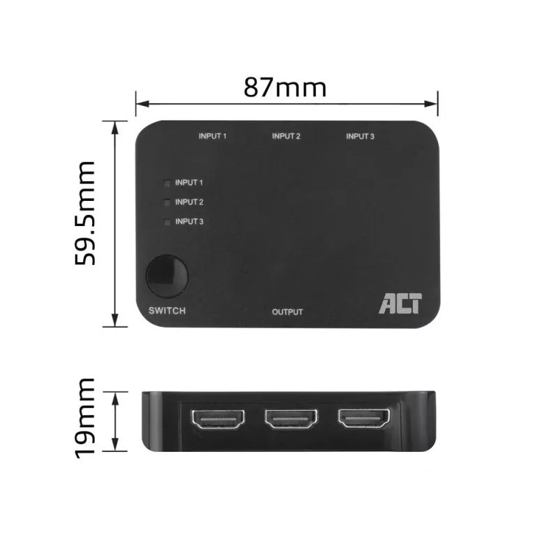 ACT 4K HDMI pārslēdzējs 3x1 melns 60Hz 1920x1080 3840x2160