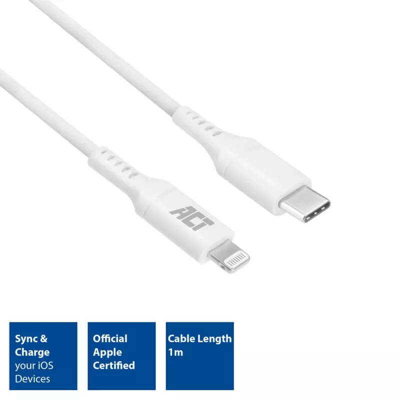 ACT USB 2.0 uzlādes/datu kabelis C vīrišķais - Lightning vīrišķais 1 metrs, MFI sertificēts