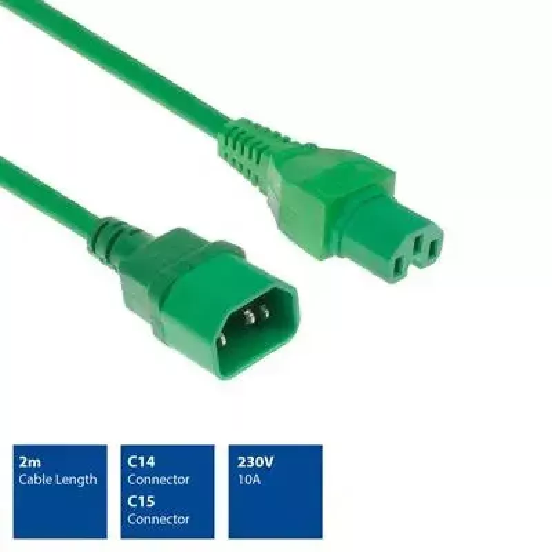ACT Powercord C14 - C15 zaļš 2 m kabelis H05RN-F 250V 10A