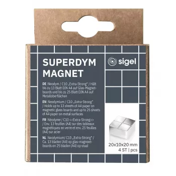 Sigel BA705 kvadrātveida neodīma magnēti, sudraba krāsa, 20x20x10 mm (4 gab. iepakojumā)