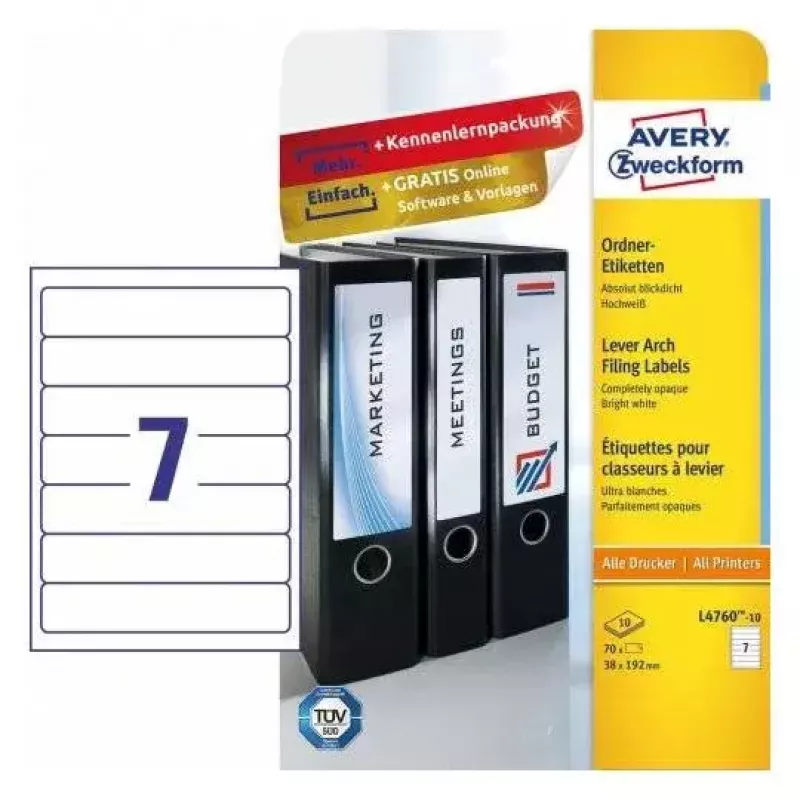 Pašlīmējošās etiķetes Avery L4760-10 noapaļots taisnstūris
