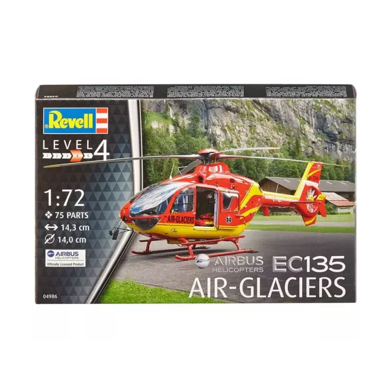 Rotorcraft model REVELL EC135 Air-Glaciers montāžas komplekts, mērogs 1:72, garums 143 mm, rotora Ø 140 mm