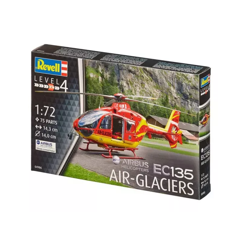 Rotorcraft model REVELL EC135 Air-Glaciers montāžas komplekts, mērogs 1:72, garums 143 mm, rotora Ø 140 mm