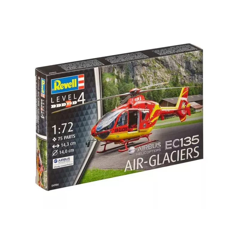 Rotorcraft model REVELL EC135 Air-Glaciers montāžas komplekts, mērogs 1:72, garums 143 mm, rotora Ø 140 mm