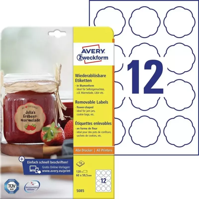 Pašlīmējošās printera etiķetes Avery 5085
