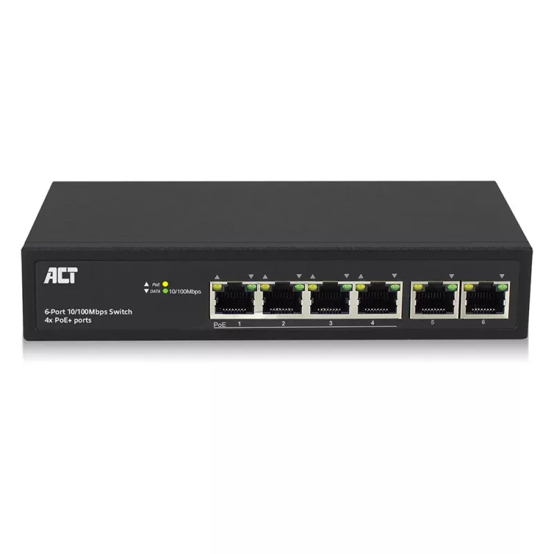 ACT 6 port, tīkla slēdzis, 10/100Mbps. 4x PoE+ (30W) port