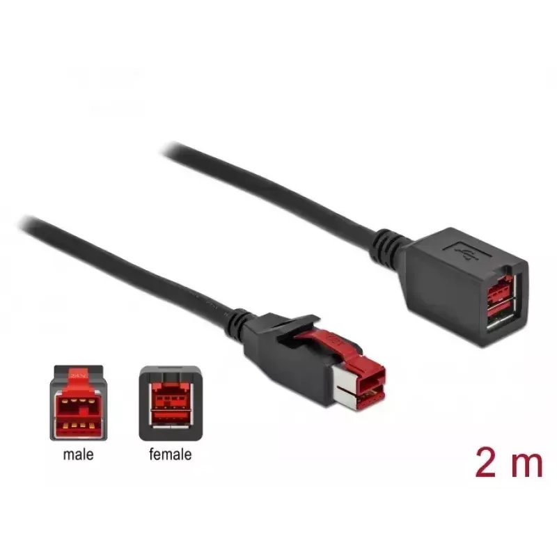 Powered USB pagarinātāja kabelis DeLOCK 85986 24 V 2 m Melns