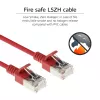 ACT sarkans 0,5 metru LSZH U/FTP CAT6A datu centra plānais komutācijas kabelis ar aizķeršanās novēršanas funkciju un RJ45 savienotājiem