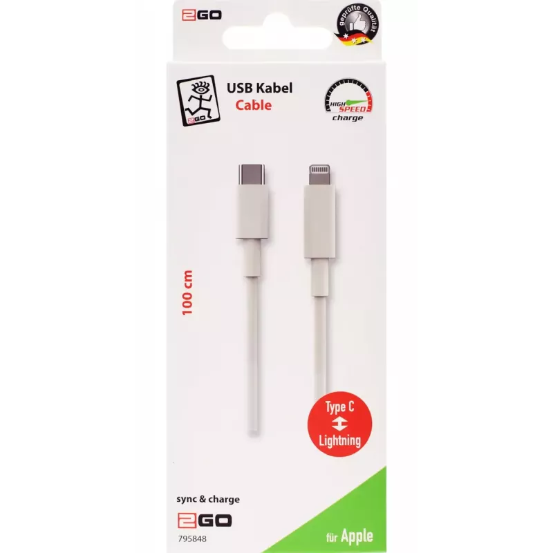 Lightning kabelis 2GO 795848 1m USB C uz Lightning Balts