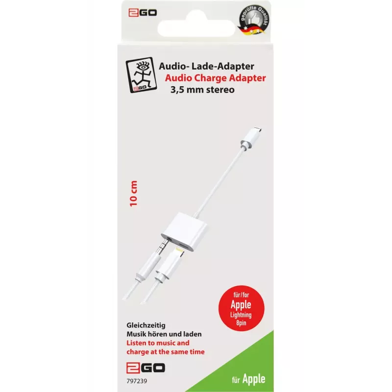 Lightning kabelis 2GO 797239 0,1 m balts Lightning uz Lightning + 3,5 mm