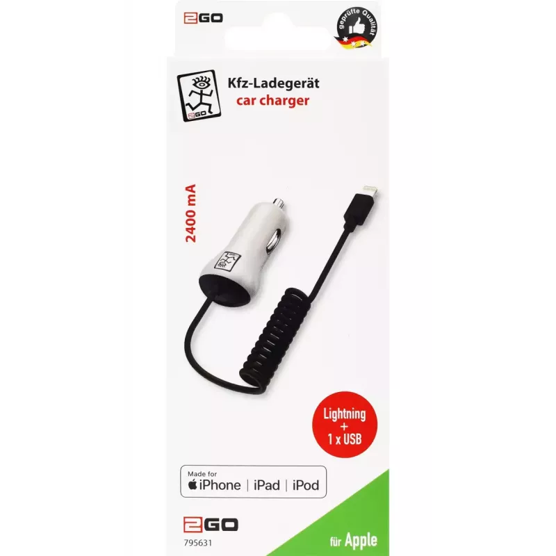 Mobilo ierīču lādētājs 2GO 795631 Auto Cigar lighter 12/24V 5V Balts