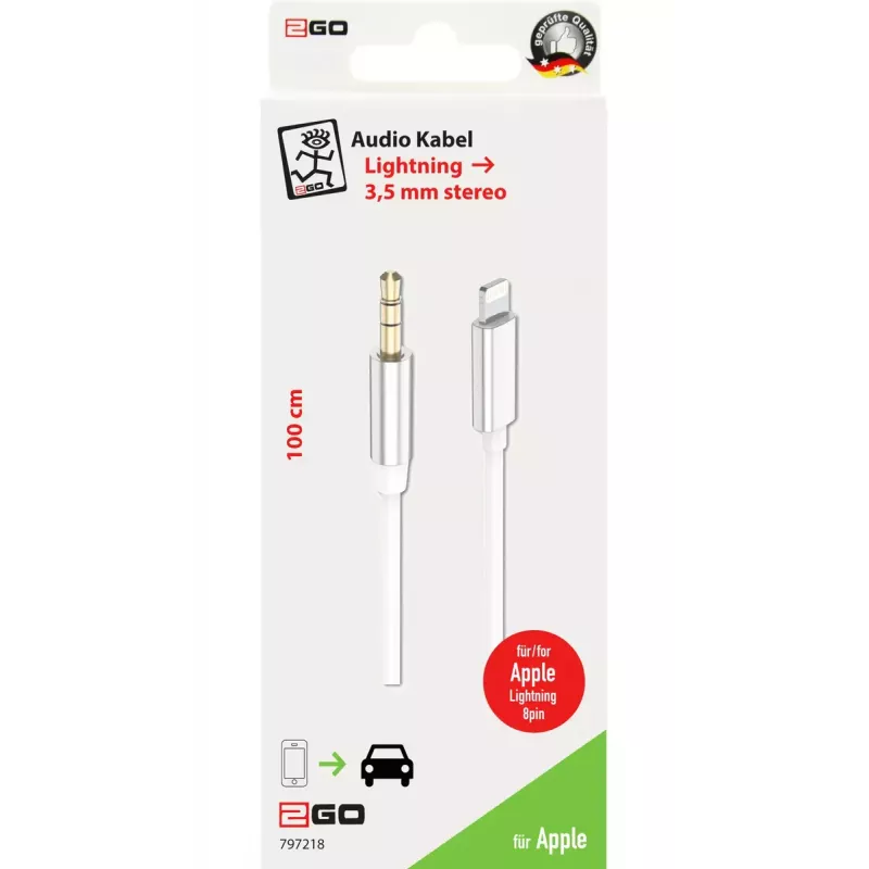 Audio kabelis 2GO 797218 1m 3.5mm Lightning Balts