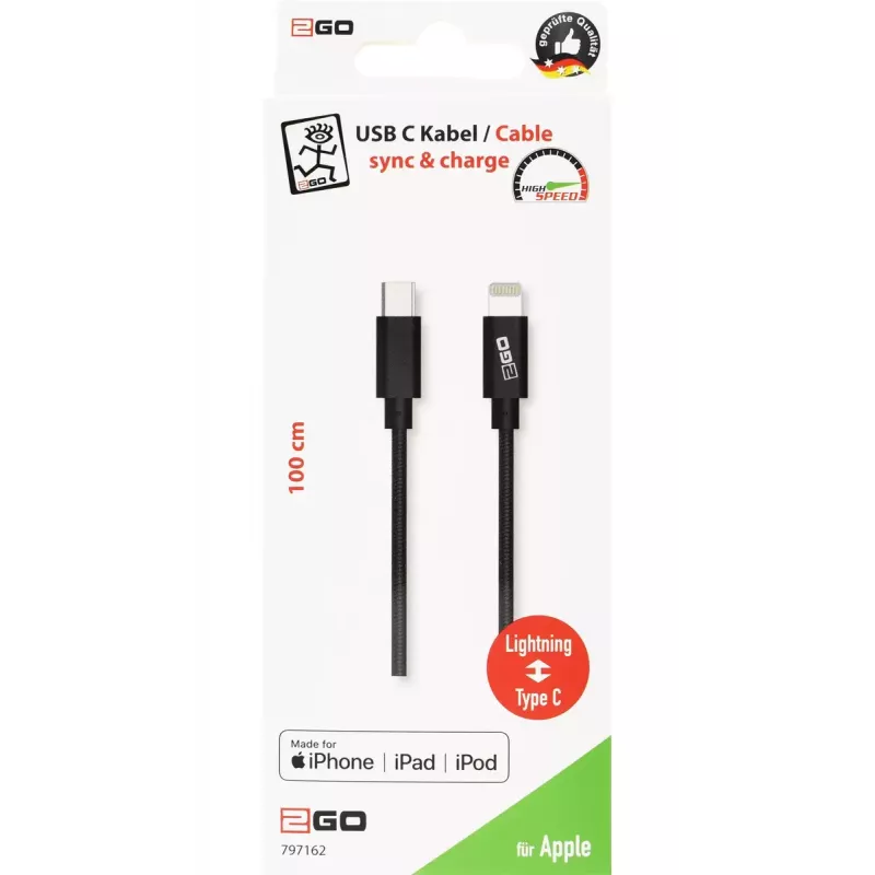 Lightning kabelis 2GO 797162 1 m Melns USB C