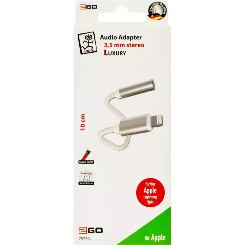 Audio kabelis 2GO 797294 3.5 mm ligzda – Lightning spraudnis 0,1 m balts