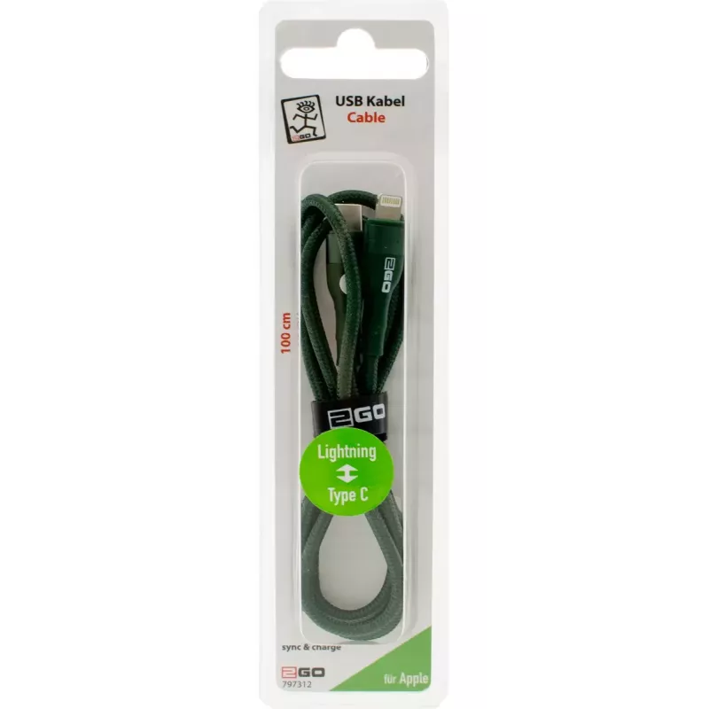 Lightning kabelis 2GO 797312 1 m zaļš USB C savienotājs