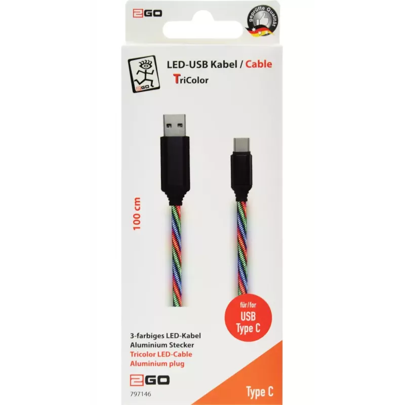 USB kabelis 2GO 797146 1m USB B USB C Daudzkrāsu
