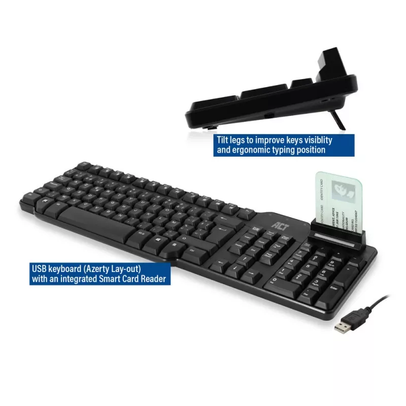 ACT vadu tastatūra ar viedkaršu lasītāju (Azerty/BE izkārtojums)