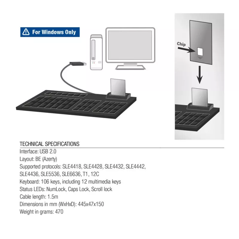 ACT vadu tastatūra ar viedkaršu lasītāju (Azerty/BE izkārtojums)