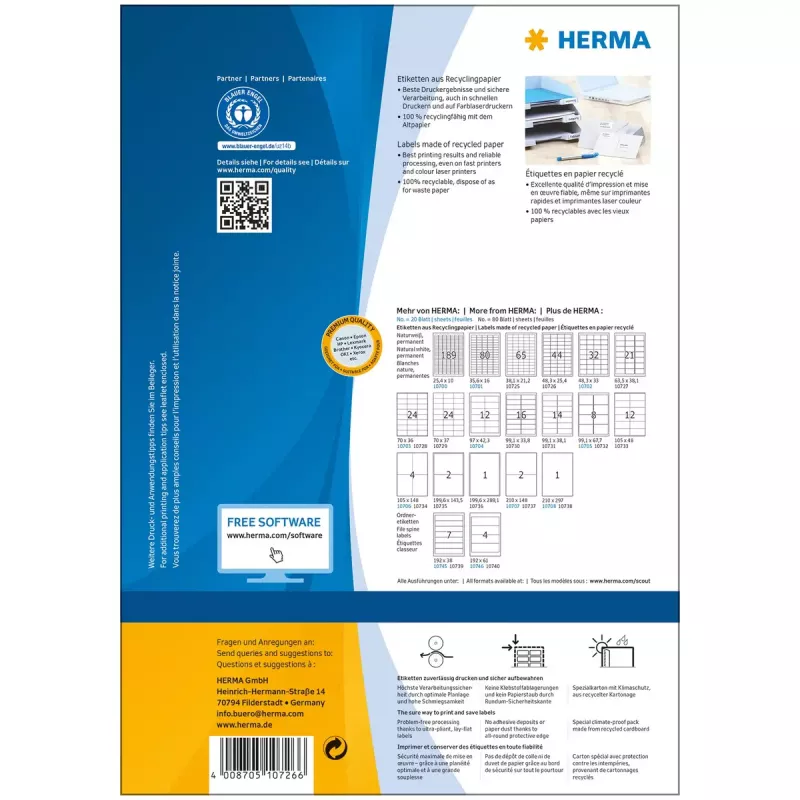 Pašlīmējošās printera uzlīmes HERMA 10726 Baltas 4.83x2.54 cm 3520 uzlīmes