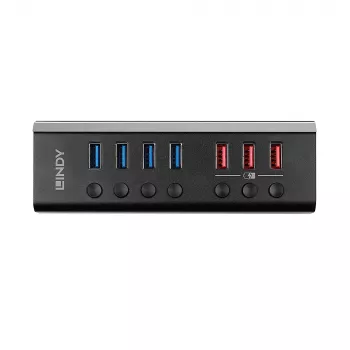 Lindy 4 portu USB 3.0 centrmezgls ar 3 Quick Charge 3.0 pieslēgvietām