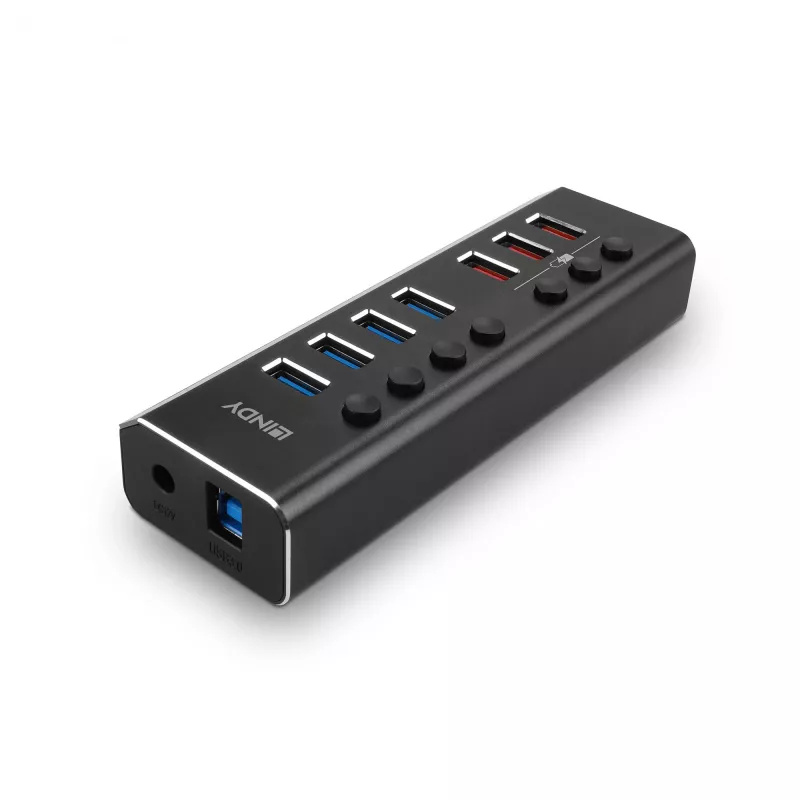 Lindy 4 portu USB 3.0 centrmezgls ar 3 Quick Charge 3.0 pieslēgvietām