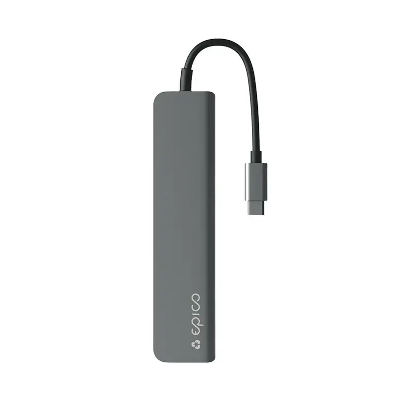 Saskarnes centrmezgls Epico 9915112100080 — USB Type-C resursdators, HDMI, USB 2.0, USB Type-C, MicroSD/SD karšu lasītājs, alumīnijs/TPU, pelēks