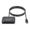 Manhattan USB-C kontaktu viedkaršu lasītājs ar MicroSD slotu, USB Type-C vīrišķais uz kontaktu lasītāja saskarni un microSDXC, atbalsta Windows, macOS un Linux, nolasa SIM kartes ar adapteri, kabelis 1 m, melns, trīs gadu garantija