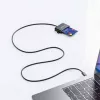 Manhattan USB-C kontaktu viedkaršu lasītājs ar MicroSD slotu, USB Type-C vīrišķais uz kontaktu lasītāja saskarni un microSDXC, atbalsta Windows, macOS un Linux, nolasa SIM kartes ar adapteri, kabelis 1 m, melns, trīs gadu garantija