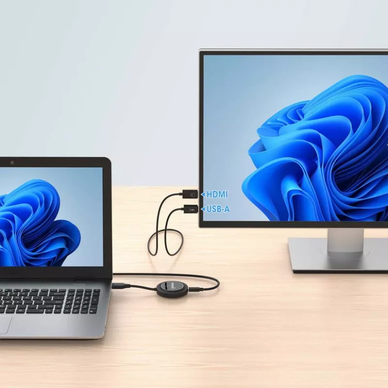 Manhattan 1080p bezvadu HDMI displeja prezentācijas komplekts, 2-daļu komplekts ar HDMI uztvērēju un HDMI raidītāja sargspraudni, lai bezvadu režīmā rādītu video signālu no klēpjdatora/planšetdatora/viedtālruņa uz HDMI televizora vai projektora, melns