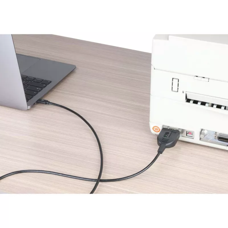 Manhattan USB-C uz seriālo interfeisu pārveidotāja kabelis, 1 m, spraudnis-spraudnis, seriālais interfeiss/RS232/COM/DB9, Prolific PL2303GT mikroshēma, melns kabelis, trīs gadu garantija