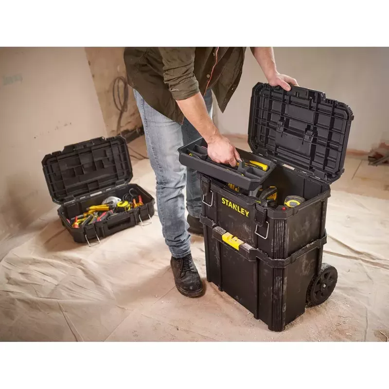 Ratiņu koferis Stanley STST83319-1 plastmasas melns dzeltens
