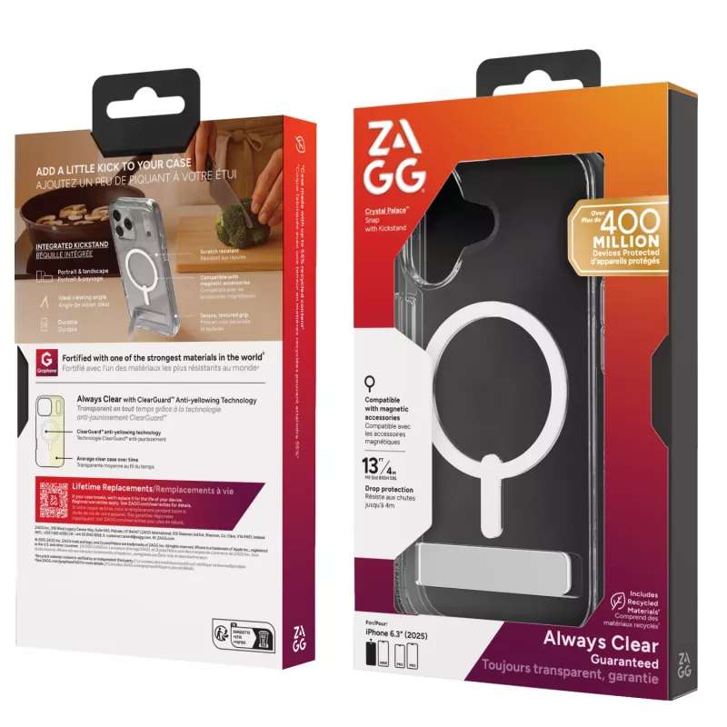 ZAGG Crystal Palace Snap Kickstand vāciņš priekš Apple iPhone 17, Cover, Apple, iPhone 17, 16 cm (6.3 inch), Transparent