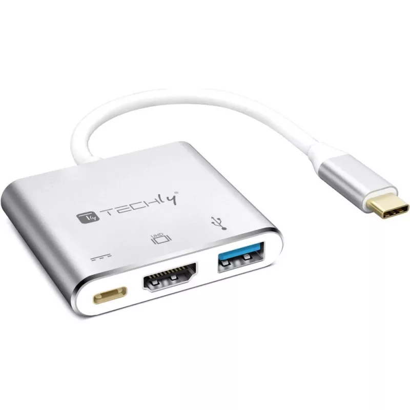 Techly IADAP USB31-HDMIPTY klēpjdatora dokstacija/portu replikators, vadu, USB 3.2 Gen 1 (3.1 Gen 1) Type-C, sudraba