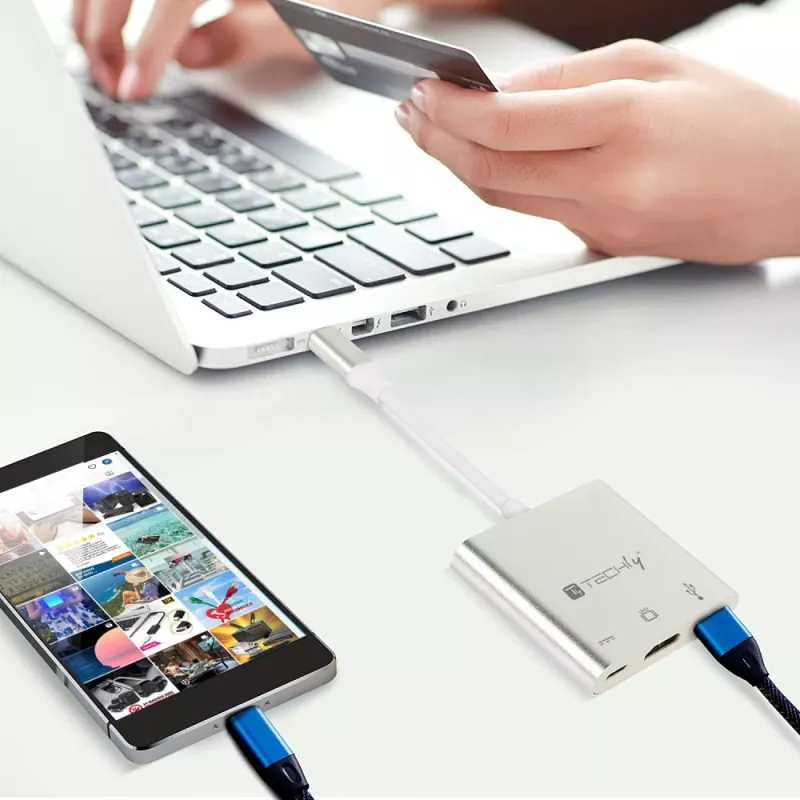 Techly IADAP USB31-HDMIPTY klēpjdatora dokstacija/portu replikators, vadu, USB 3.2 Gen 1 (3.1 Gen 1) Type-C, sudraba