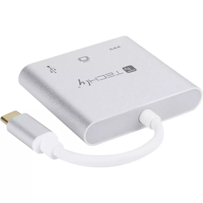 Techly IADAP USB31-HDMIPTY klēpjdatora dokstacija/portu replikators, vadu, USB 3.2 Gen 1 (3.1 Gen 1) Type-C, sudraba
