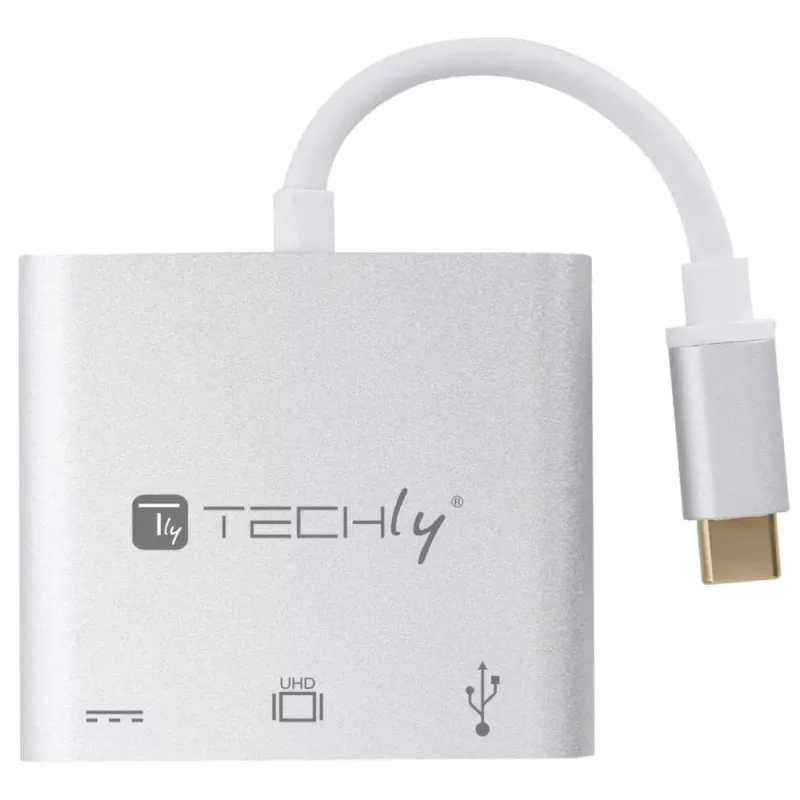 Techly IADAP USB31-HDMIPTY klēpjdatora dokstacija/portu replikators, vadu, USB 3.2 Gen 1 (3.1 Gen 1) Type-C, sudraba
