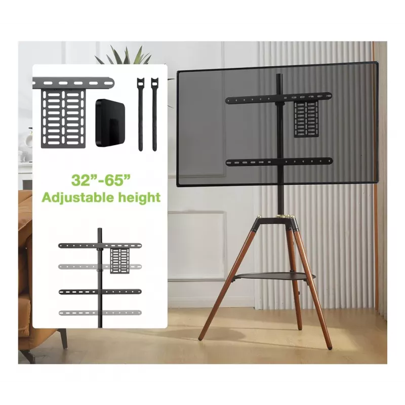 Techly ICA-TR58 TV stiprinājums/statīvs 165,1 cm (65 collas) Melns, Koks
