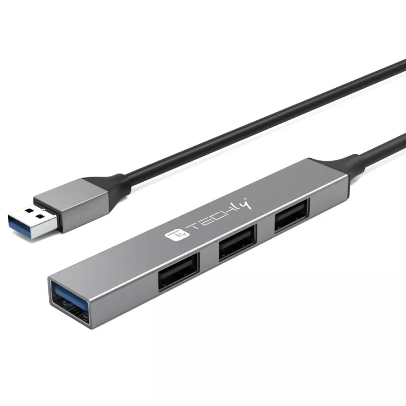 Techly IUSB32-HUB4A-3U2SLS klēpjdatora dokstacija/portu replikators vadu USB 3.2 Gen 1 (3.1 Gen 1) Type-A pelēks