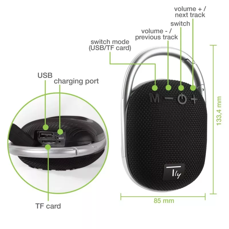 Techly ICASBL321BK pārnēsājamā/viesību skaļrunis Mono pārnēsājamais skaļrunis Melns 5 W