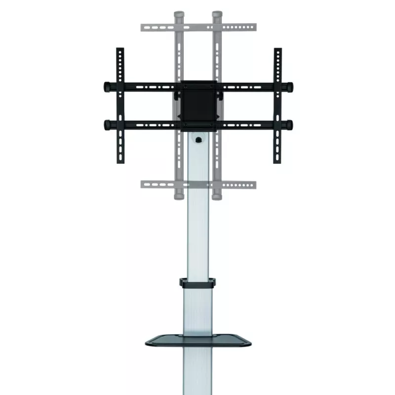 Techly grīdas statīvs ar plauktu un ratiņiem televizoram LCD/LED 37-86 collas, 200 x 200 mm, 600 x 400 mm, -10 - 5°, 180°, alumīnijs, plastmasa, tērauds, melna, pelēka