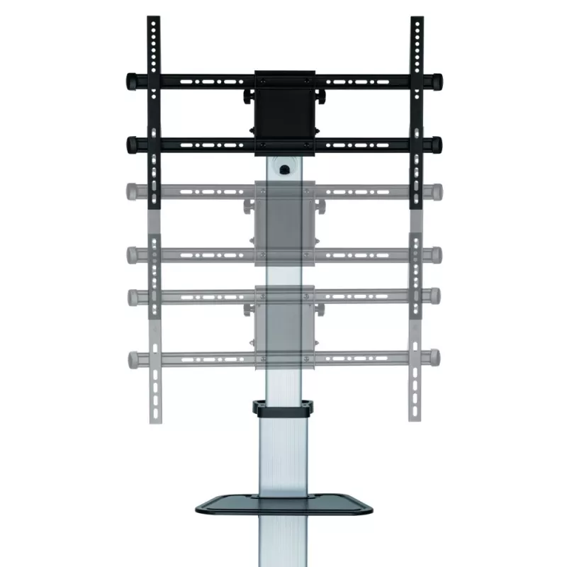 Techly grīdas statīvs ar plauktu un ratiņiem televizoram LCD/LED 37-86 collas, 200 x 200 mm, 600 x 400 mm, -10 - 5°, 180°, alumīnijs, plastmasa, tērauds, melna, pelēka