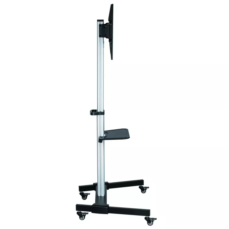 Techly grīdas statīvs ar plauktu un ratiņiem televizoram LCD/LED 37-86 collas, 200 x 200 mm, 600 x 400 mm, -10 - 5°, 180°, alumīnijs, plastmasa, tērauds, melna, pelēka