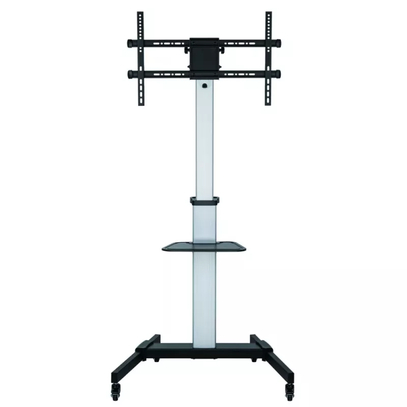 Techly grīdas statīvs ar plauktu un ratiņiem televizoram LCD/LED 37-86 collas, 200 x 200 mm, 600 x 400 mm, -10 - 5°, 180°, alumīnijs, plastmasa, tērauds, melna, pelēka