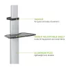 Techly grīdas statīvs ar plauktu un ratiņiem televizoram LCD/LED 37-86 collas, 200 x 200 mm, 600 x 400 mm, -10 - 5°, 180°, alumīnijs, plastmasa, tērauds, melna, pelēka