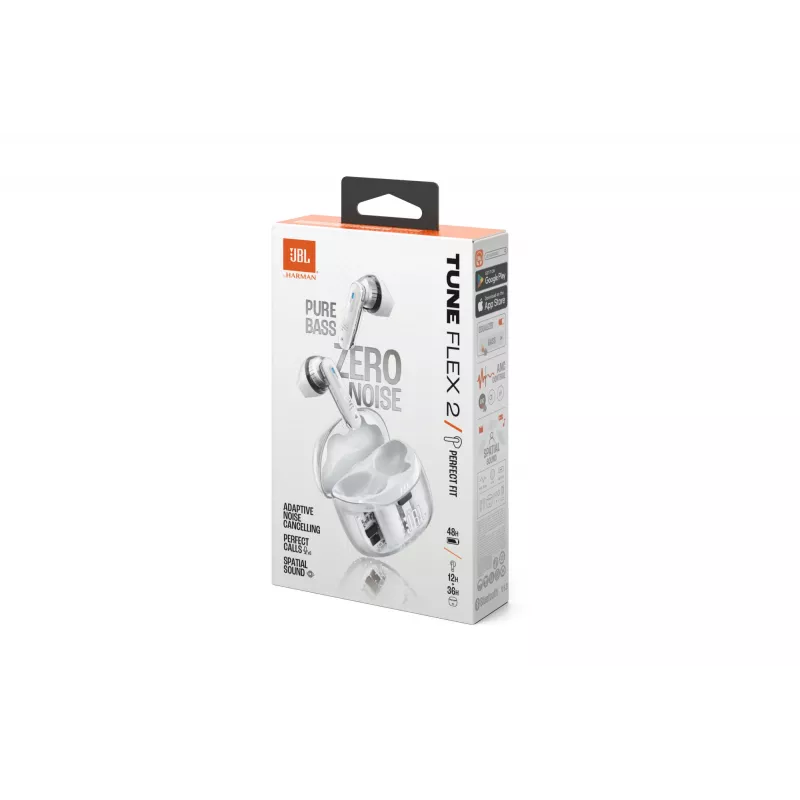 Austiņas JBL Tune Flex 2 Ghost Edition — True Wireless (TWS) ievietojamās, Bluetooth, 20–20000 Hz, Baltas