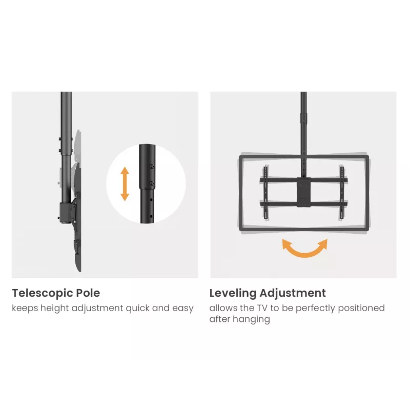 Griestu stiprinājums diviem ekrāniem EQUIP 32 collas–60 collas (VESA 200x200–600x400, maks. 80 kg, grozāms ±180°), melns