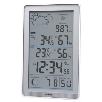 Digitālā meteoroloģiskā stacija TechnoLine WS 9218 — balta, iekštelpu/āra termometrs, higrometrs, barometrs, darbojas ar baterijām
